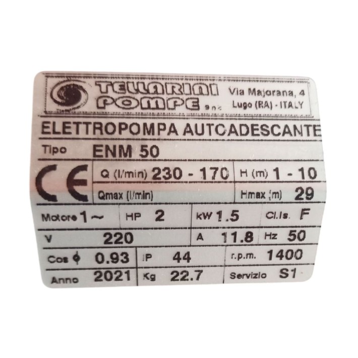 Αντλία Μεταγγίσεων ENM 50 2hp/1400rpm TELLARINI