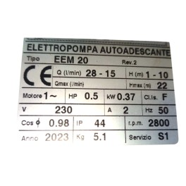 Αντλία Μεταγγίσεων EEM 20 0.5hp/2800rpm TELLARINI