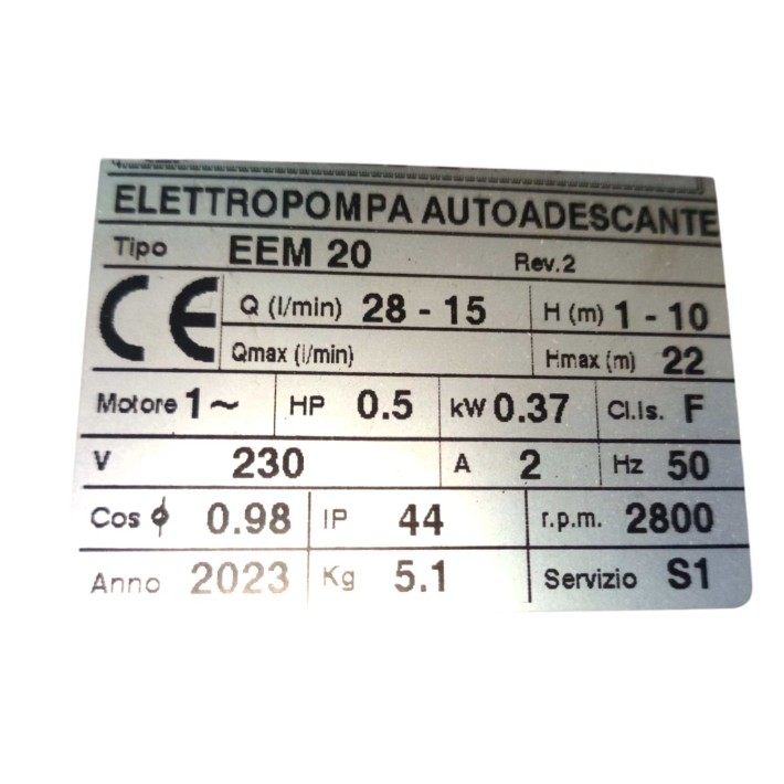Αντλία Μεταγγίσεων EEM 20 0.5hp/2800rpm TELLARINI