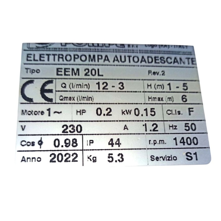 Αντλία Μεταγγίσεων EEM 20L 0.2hp/1400rpm TELLARINI