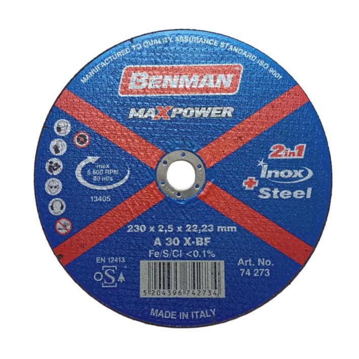 Δίσκος Κοπής Inox-Σιδήρου Φ230x2.5x22.23mm MaxPower BENMAN