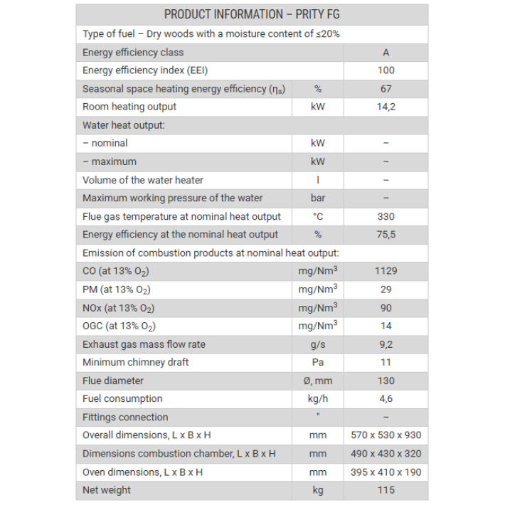 Ενεργειακή Σόμπα Ξύλου Με Φούρνο FG PRITY