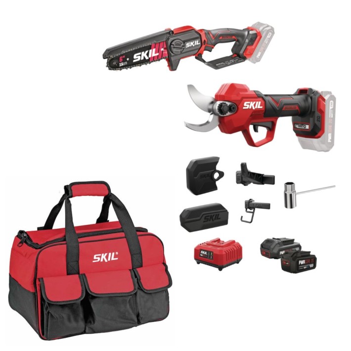 Σετ Ψαλίδι Κλαδέματος 0620 CA & Κλαδευτικό Αλυσοπρίονο 0512 CA Μπαταρίας & Φορτιστής με 2 Μπαταρίες & Τσάντα SKIL