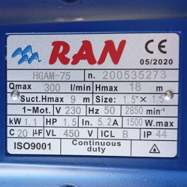 Αντλία Επιφάνειας Φυγοκεντρική HGAM-75 1.5HP RAN