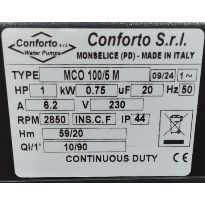 Αντλία Επιφάνειας Πολυβάθμια MCO 100/5 M 1hp CONFORTO
