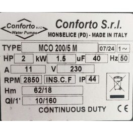 Αντλία Επιφάνειας Πολυβάθμια MCO 200/5 M 2hp CONFORTO