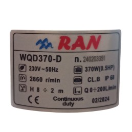 Αντλία Υποβρύχια Ομβρίων-Ακαθάρτων RAN QDX6-28/2 1.5HP