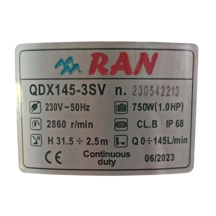 Αντλία Υποβρύχια Ομβρίων-Ακαθάρτων RAN QDX145-3SV 1HP Αντλία Υποβρύχια Ομβρίων-Ακαθάρτων RAN QDX145-3SV 1HP