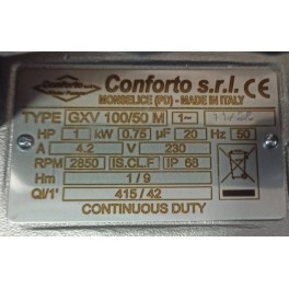 Αντλία Υποβρύχια Λυμάτων Με  VORTEX Πτερωτή GXV 100/50 M 1hp CONFORTO