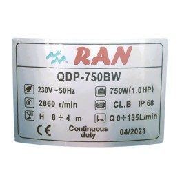 Αντλία Υποβρύχια Ομβρίων-Ακαθάρτων RAN QDP-750BW 1HP
