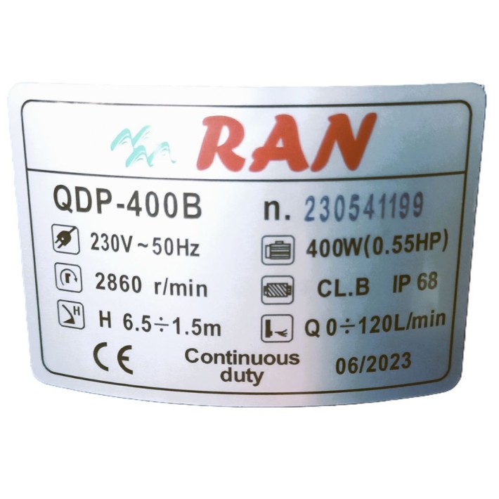 Αντλία Υποβρύχια Ομβρίων-Ακαθάρτων RAN QDP-400B 0.55HP Αντλία Υποβρύχια Ομβρίων-Ακαθάρτων RAN QDP-400B 0.55HP