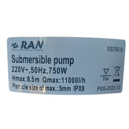 Αντλία Υποβρύχια Ομβρίων RAN SS750-B 1HP Αντλία Υποβρύχια Ομβρίων RAN SS750-B 1HP