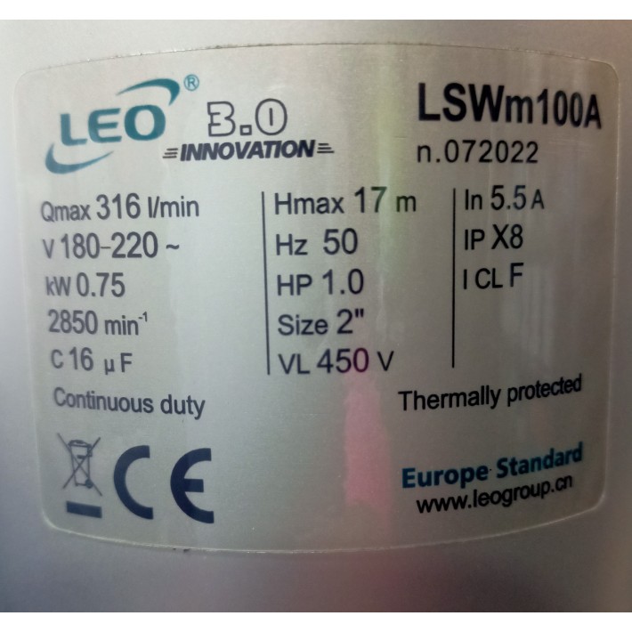 Αντλία Υποβρύχια Λυμάτων LEPONO LSWm100A 1HP 