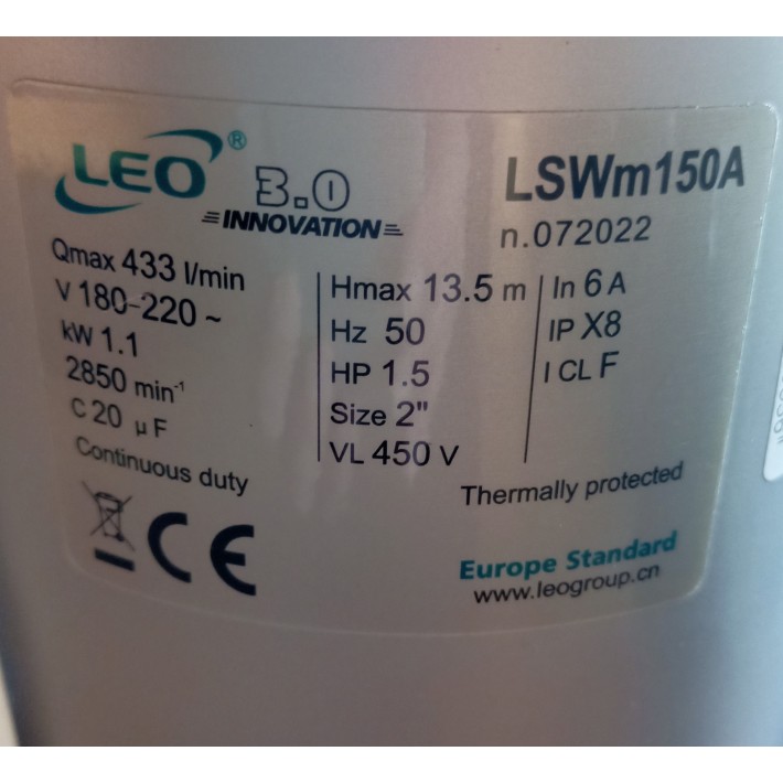Αντλία Υποβρύχια Λυμάτων LEPONO LSWm150A 1.5HP