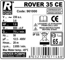 Αντλία Μεταγγίσεων 35 CE 1hp/2850rpm ROVER