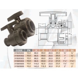 Βάνα Σφαιρική Θηλ-Θηλ 1 1/4'' PN10