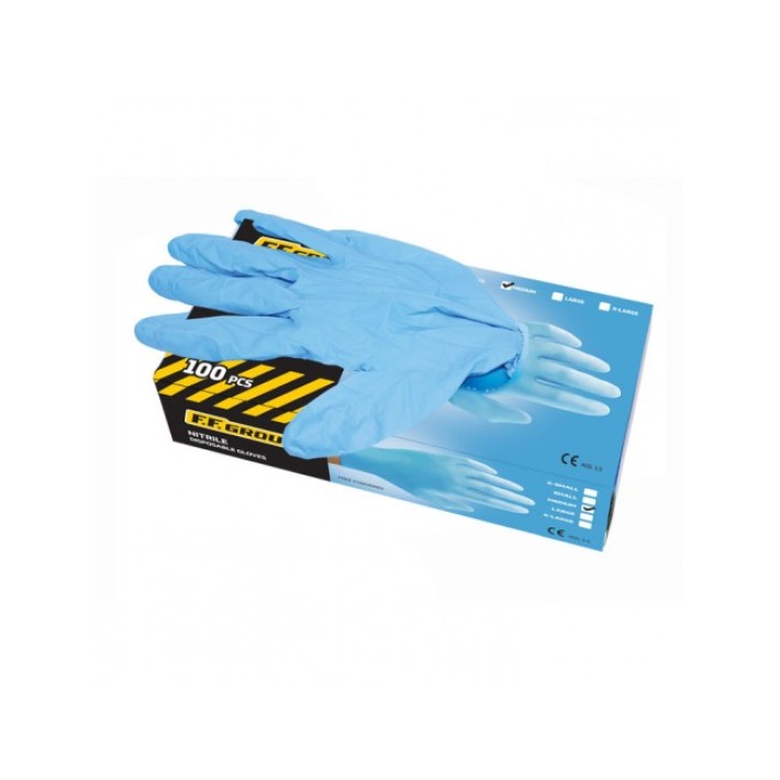 Γάντια Νιτριλίου Μιας Χρήσης Χωρίς Πούδρα 9/L 100τμχ Μπλε F.F.GROUP 34286